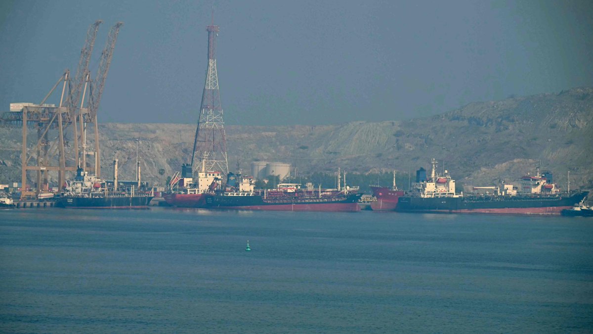 Tankers are seen at the Khor Fakkan Container Terminal, the only natural deep-sea port in the region and one of the major container ports in the Sharjah Emirate, along the Strait of Hormuz, a waterway through which one-fifth of global oil output passes, June 23, 2025. (AFP Photo)