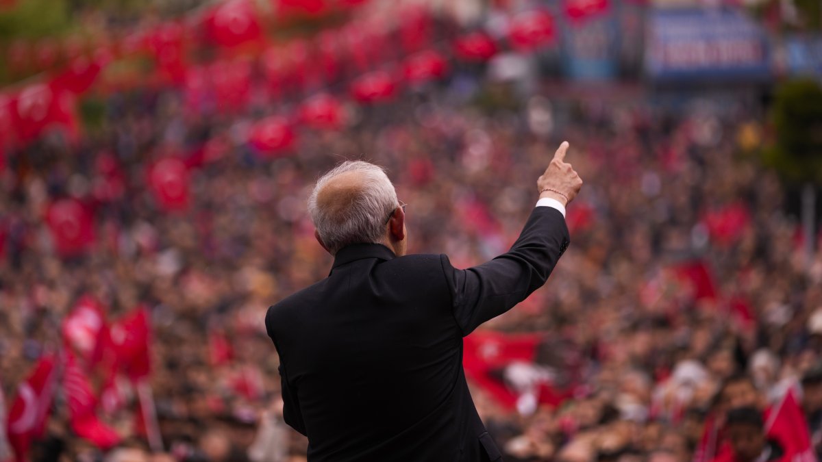 Then CHP Chair Kemal Kılıçdaroğlu addresses a rally, Tekirdağ, northwestern Türkiye, April 27, 2023. (AP Photo)