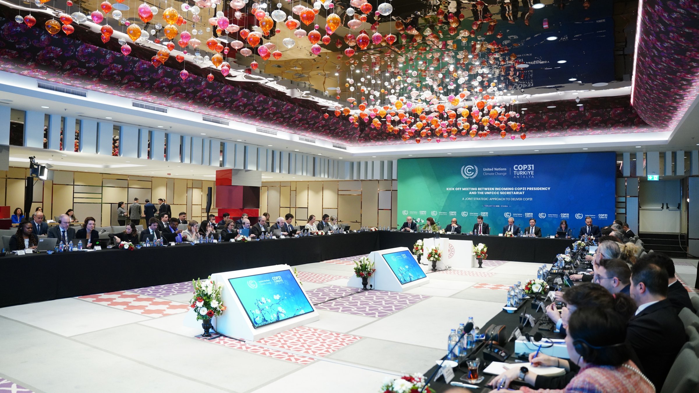 Delegates and officials attend a COP31 preparation meeting, Antalya, Türkiye, Feb. 12, 2026. (DHA Photo) 