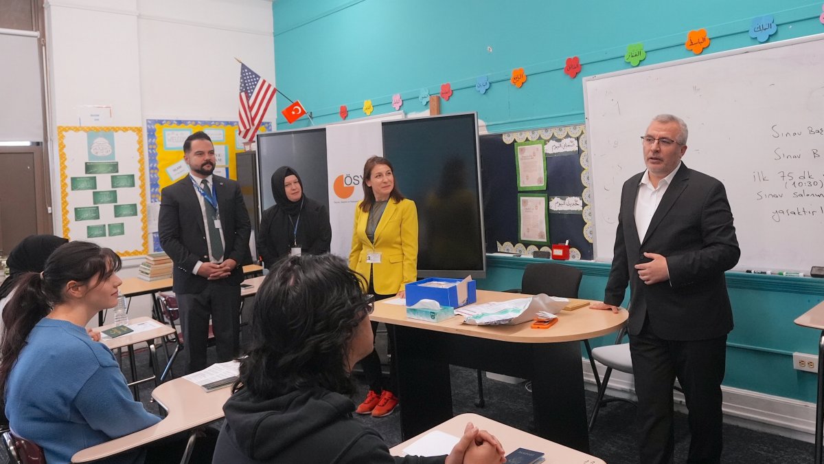 Students participate in Türkiye’s foreign student admission exam during a supervised session, New Jersey, U.S., April 12, 2026. (AA Photo)