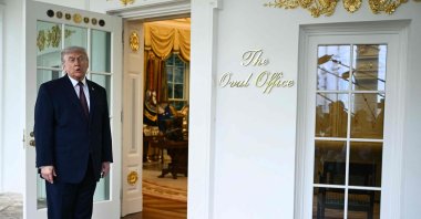 US President Donald Trump speaks to the press outside the Oval Office at the White House in Washington, D.C., April 13, 2026. (AFP Photo)
