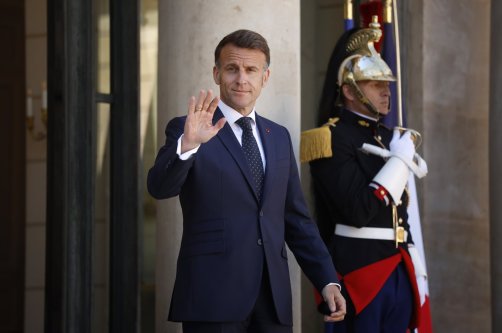 French President Emmanuel Macron gestures as he walks out of the Elysee Palace to welcome Ghana's president on his arrival, Paris, France, April 8, 2026.  (EPA Photo)