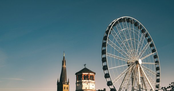 A ferris wheel on the Rhine River, Düsseldorf, Germany. (Shutterstock Photo)