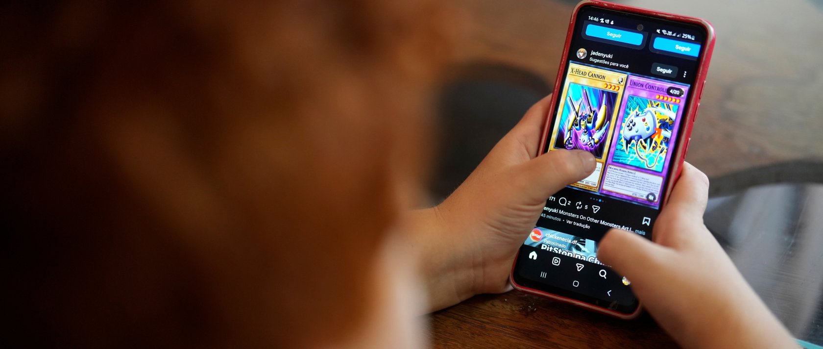 A boy uses a social media platform in Brasilia, Brazil, March 19, 2026. (AP Photo)