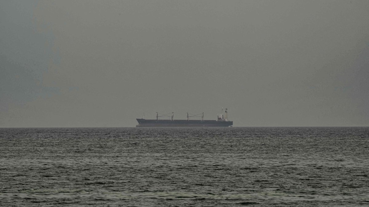 A ship is seen in the Persian Gulf off the coast of Sharjah, United Arab Emirates, April 13, 2026. (AFP Photo)