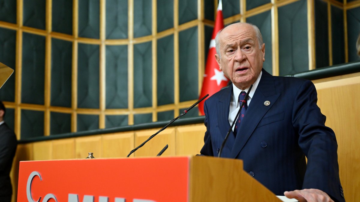 MHP leader Devlet Bahçeli speaks at the parliamentary group meeting of his party, Ankara, Türkiye, April 14, 2026. (AA Photo)