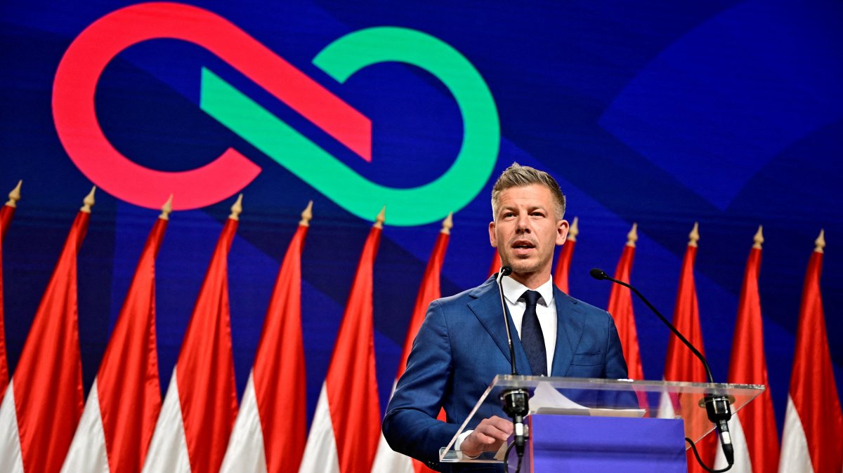 Peter Magyar, leader of the opposition Tisza Party, speaks during a press conference a day after the parliamentary election, in which Hungarian Prime Minister Viktor Orban conceded defeat, Budapest, Hungary, April 13, 2026. (Reuters Photo)