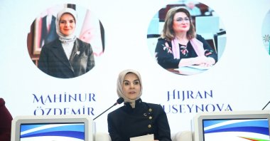 Family and Social Services Minister Mahinur Özdemir Göktaş attends a conference, Baku, Azerbaijan, April 14, 2026. (AA Photo)