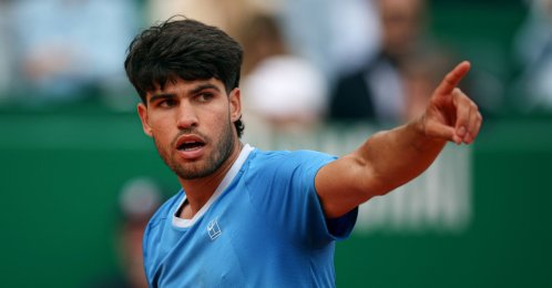 Spain's Carlos Alcaraz gestures during the Monte Carlo Masters final against Italy's Jannik Sinner, in Roquebrune-Cap-Martin, France, April 12, 2026. (AFP Photo)