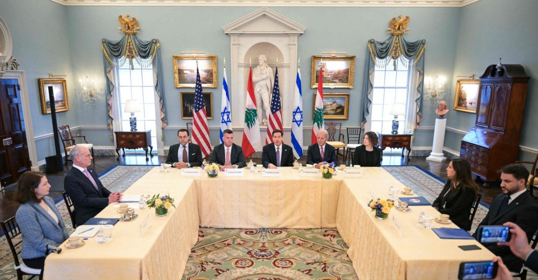 U.S. Secretary of State Marco Rubio (C) speaks during a meeting with Lebanon's Ambassador to the U.S. Nada Hamadeh Moawad (2-R) and Israeli Ambassador to the U.S. Yechiel Leiter (2-L) at the State Department in Washington, DC, U.S., April 14, 2026. (AFP Photo)