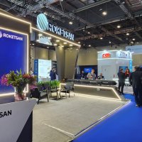 The booth of Turkish defense company Roketsan is seen at the Undersea Defence Technology (UDT) conference, London, U.K., April 14, 2026. (AA Photo)