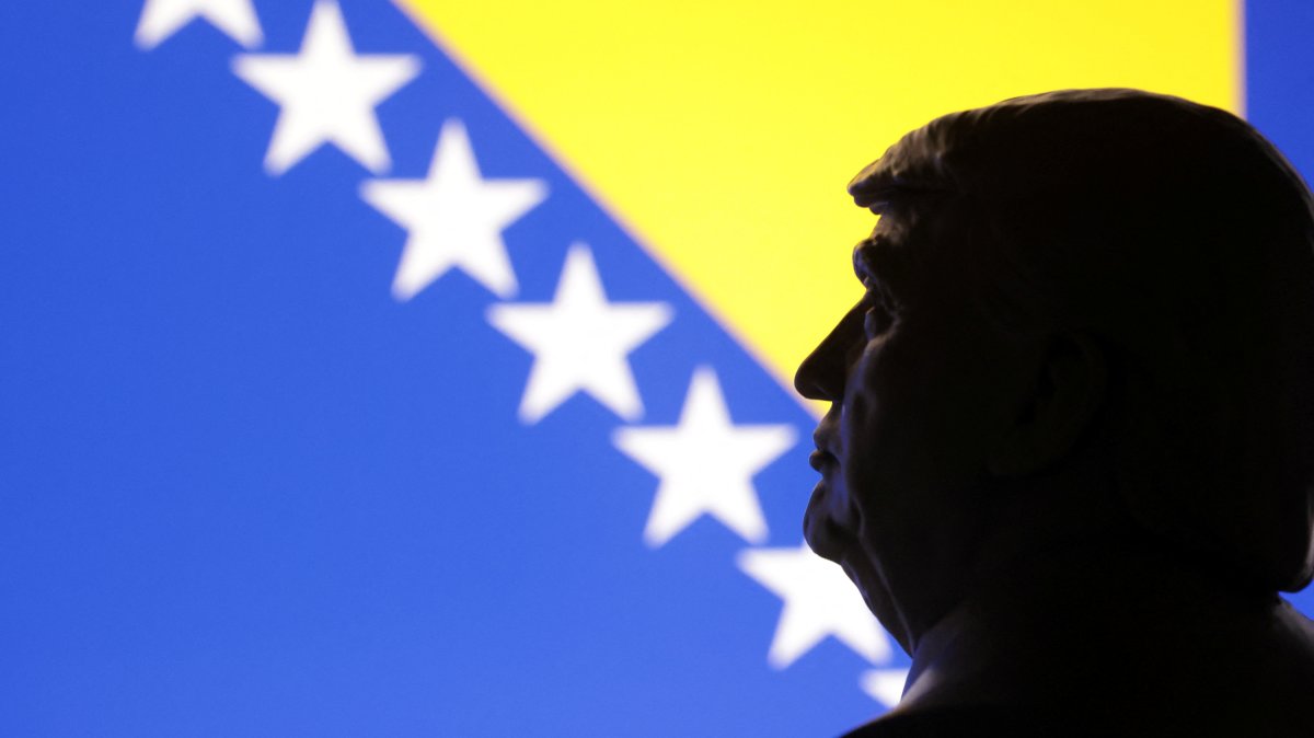 Bosnian flag and 3D printed miniature of U.S. President Donald Trump are seen in this illustration taken July 1, 2025. (Reuters Photo)