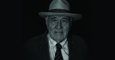 Black and white portrait of İlber Ortaylı, a Turkish historian, writer and former Topkapı Palace museum director, Istanbul, Türkiye, Oct. 15, 2025. (Shutterstock Photo)