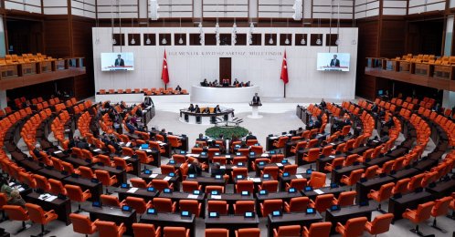 Deputy Parliament Speaker Pervin Buldan chairs a General Assembly session at the Turkish Parliament, Ankara, April 15, 2026. (AA Photo)