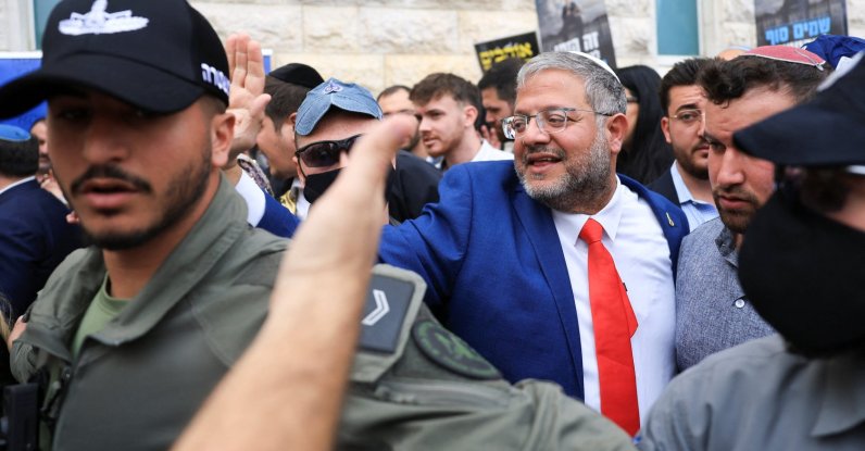 Israeli National Security Minister Itamar Ben-Gvir reacts on the day the Supreme Court hears a petition seeking to force Prime Minister Benjamin Netanyahu to oust Ben-Gvir, in Jerusalem, April 15, 2026. (Reuters Photo)