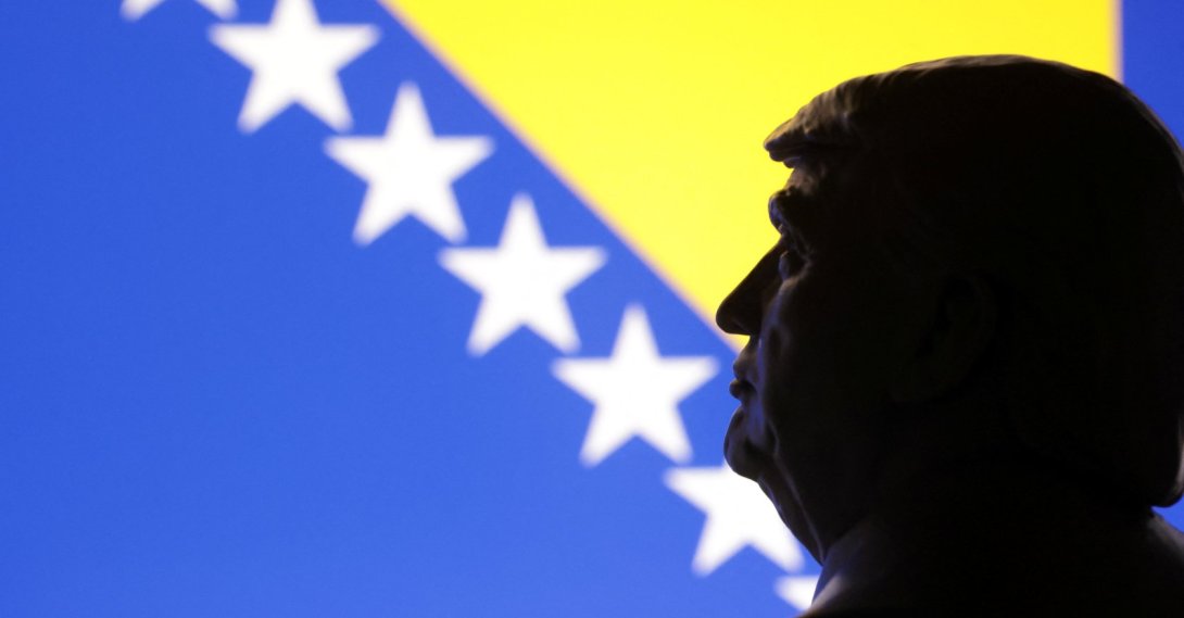 Bosnian flag and 3D printed miniature of U.S. President Donald Trump are seen in this illustration taken July 1, 2025. (Reuters Photo)