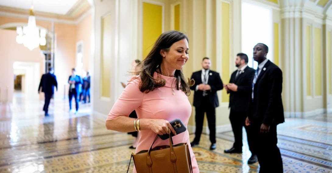 Sen. Katie Britt (R-AL) of the Republican Party, walks into the Senate Chamber of the U.S. Capitol Building, Washington, DC, U.S., April 15, 2026. (AFP Photo)
