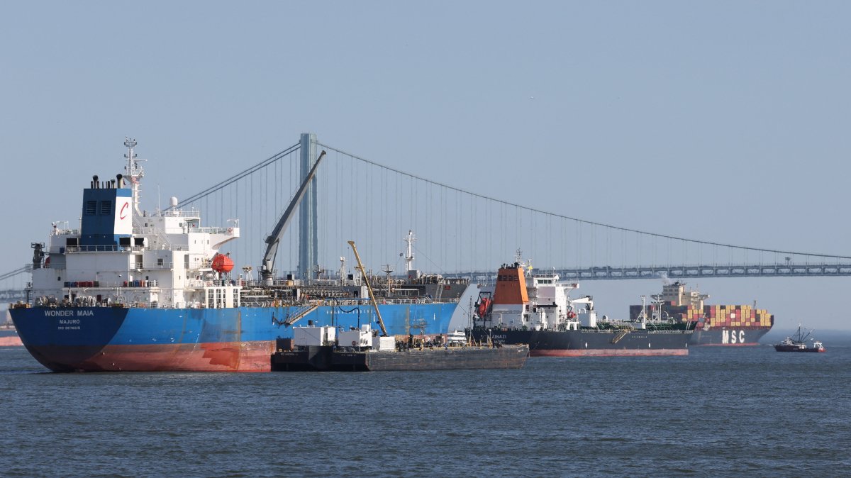 Chemical and oil tankers anchor in New York Harbor, New York City, U.S., April 14, 2026. (Reuters Photo)
