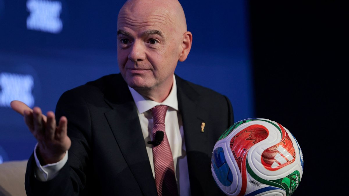 FIFA President Gianni Infantino speaks during the 2026 Semafor World Economy conference in Washington, D.C., U.S., April 15, 2026. (AFP Photo)