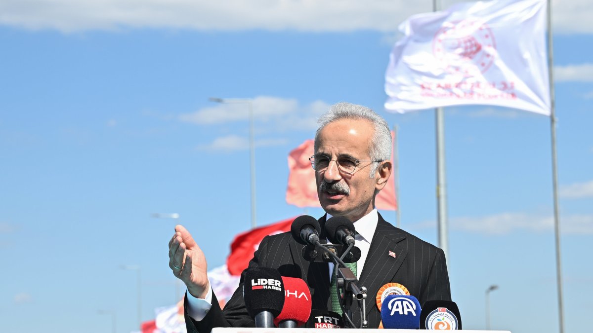 Transport and Infrastructure Minister Abdulkadir Uraloğlu speaks at an intersection opening ceremony, Antalya, southern Türkiye, April 10, 2026. (AA Photo)