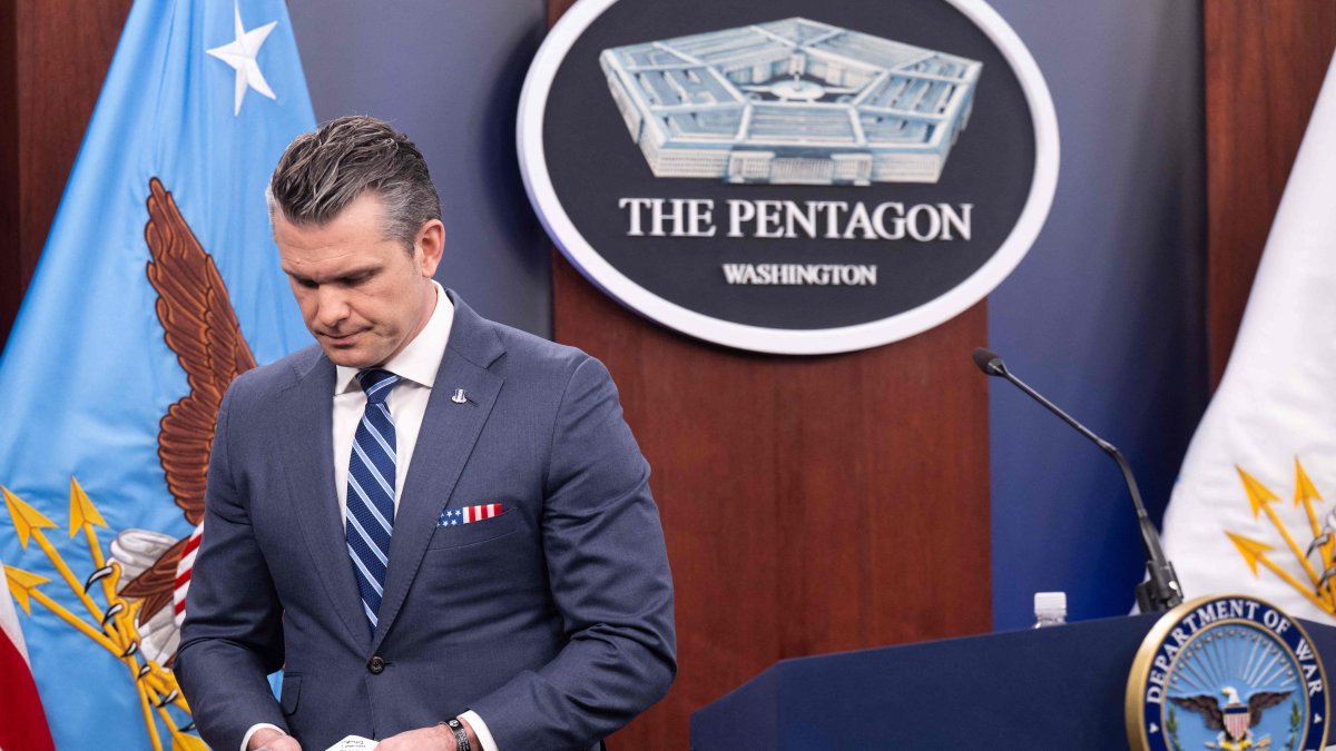 U.S. Secretary of Defense Pete Hegseth departs after speaking during a press briefing at the Pentagon in Washington, D.C., U.S., April 16, 2026. (AFP Photo)