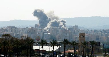 Smoke rises from the site of an Israeli airstrike that targeted the al-Hosh area near the coastal city of Tyre, Lebanon, April 14, 2026. (AFP Photo)