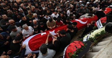 Mourners gather near the coffins of children killed in a shooting, Kahramanmaraş, Türkiye, April 16, 2026. (AA Photo)