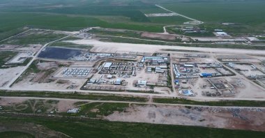 An aerial photograph shows the Qasrak Base after the withdrawal of US forces and its handover to Syrian government forces, in the countryside of the northeastern Hassakeh governorate, April 16, 2026. (AFP Photo)