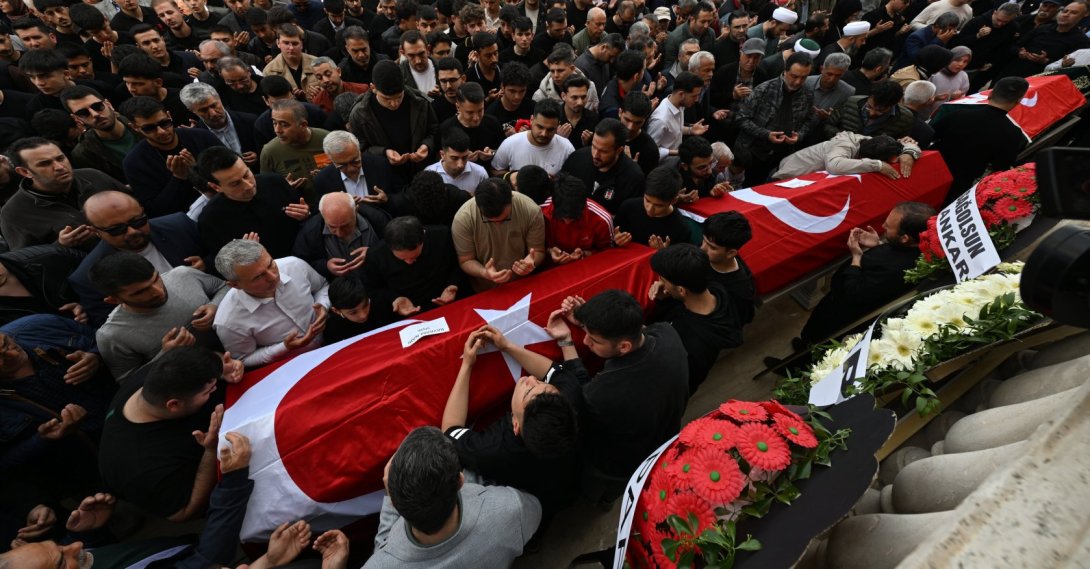 Mourners gather near the coffins of children killed in a shooting, Kahramanmaraş, Türkiye, April 16, 2026. (AA Photo)