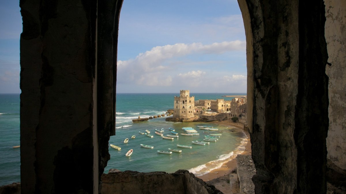 A photograph released by the African Union-United Nations Information Support Team shows a view of the Mogadishu fishing harbor from the Aruba Hotel, Mogadishu, Somalia, Aug. 6, 2012. (Photo courtesy of Sagal-Louise Haider)