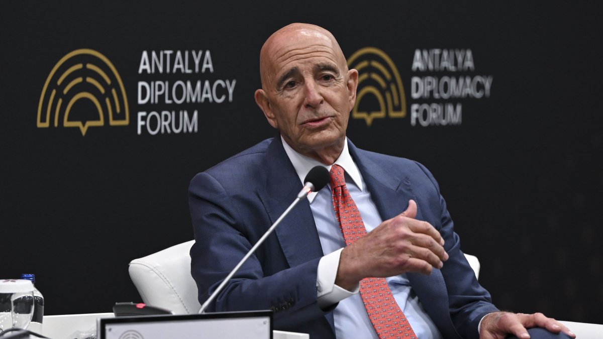 U.S. Ambassador to Türkiye Tom Barrack speaks during the Antalya Diplomacy Forum (ADF2026), Antalya, southern Türkiye, April 17, 2026. (AA Photo)