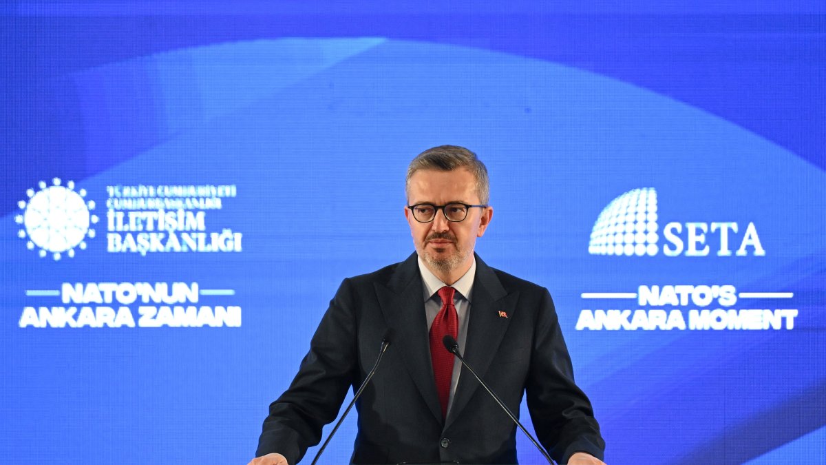 Communications Director Burhanettin Duran speaks at a conference hosted by SETA in Ankara, April 9, 2026. (AA File Photo)