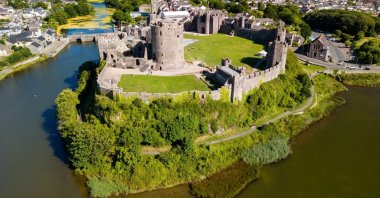 An undated aerial view of the ruins of ancient Pembroke Castle, Wales, Britain. (Shutterstock Photo)
