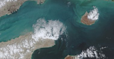 A satellite image shows the ship movement at the Strait of Hormuz, April 17, 2026. (Reuters Photo)