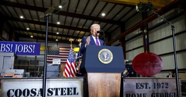 U.S. President Donald Trump speaks, as he visits Coosa Steel Corporation in Rome, Georgia, U.S., Feb. 19, 2026. (Reuters Photo)