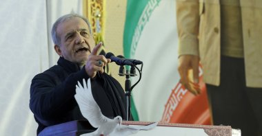 Iranian president Masoud Pezeshkian speaks at an event in Tehran, Iran, Jan. 1, 2026. (EPA Photo)