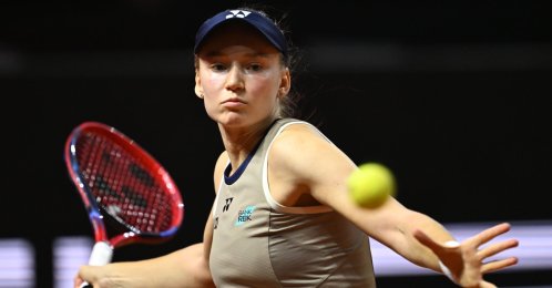 Kazakhstan's Jelena Rybakina returns a shot to the Czech Republic's Karolina Muchova in the Stuttgart Open final, in Stuttgart, Germany, April 19, 2026. (AP Photo)