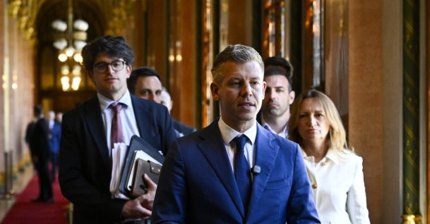 Hungarian Prime Minister-elect Peter Magyar (C) leaves the preparatory meeting for the inaugural session of the Parliament at the Parliament building, Budapest, Hungary, April 17, 2026.  (EPA Photo)