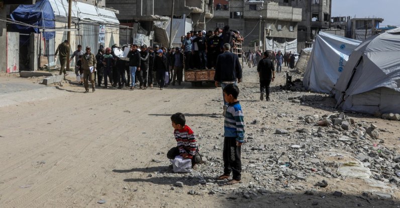 Palestinians carry the body of Yusuf bin Hasan, who was killed in an Israeli attack in Khan Younis, southern Gaza, Palestine, April 19, 2026. (AA Photo)