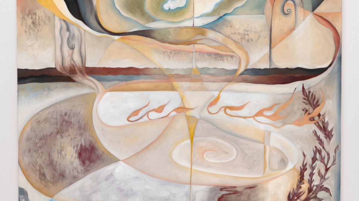 “Temenos,” oil on canvas with collected earth, Turkish turmeric, volcanic rock dust, natural pigments and temple oil, by Margaret R. Thompson. (Photo courtesy of Margaret R. Thompson)