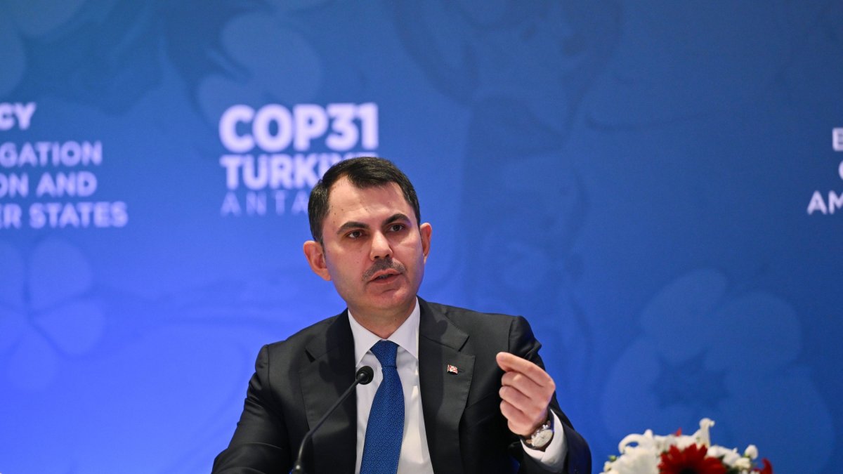 Environment, Urbanization and Climate Change Minister and COP31 President Murat Kurum speaks during a briefing meeting with the EU delegation and ambassadors of member states, Ankara, Türkiye, March 17, 2026. (AA Photo)