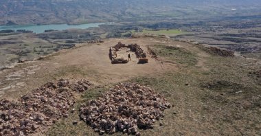 A view of historical remains located on Meryem Ana Mountain, Nevşehir, Türkiye, April 18, 2026. (AA Photo)