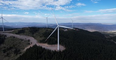 Wind turbines are seen in the Çerkeş district of Çankırı province, north-central Türkiye, Nov. 4, 2025. (AA Photo)