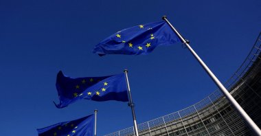 European Union flags flutter outside the European Commission headquarters in Brussels, Belgium, Feb. 26, 2026. (Reuters File Photo)