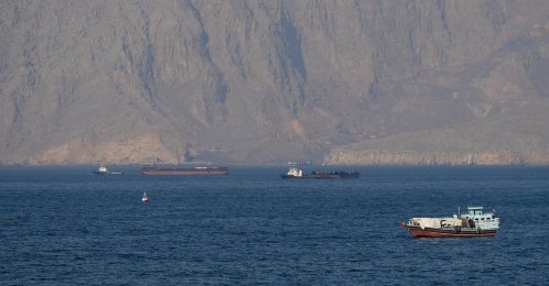 Ships and tankers are seen in the Strait of Hormuz off the coast of Musandam, Oman, April 18, 2026. (Reuters Photo)