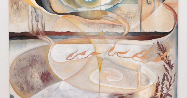 “Temenos,” oil on canvas with collected earth, Turkish turmeric, volcanic rock dust, natural pigments and temple oil, by Margaret R. Thompson. (Photo courtesy of Margaret R. Thompson)