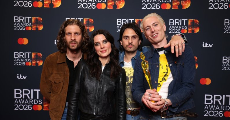 Wolf Alice pose with the Group of the Year award during The BRIT Awards 2026 at Co-op Live, Manchester, U.K., Feb. 28, 2026. (Getty Images Photo)