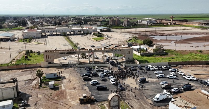 A drone view of the Rabia border crossing with Syria after more than a decade of closure, with the aim of accelerating overland oil and gas exports and reviving bilateral trade amid shipping disruptions in the Gulf, in Nineveh province, Iraq, April 20, 2026. (Reuters Photo)
