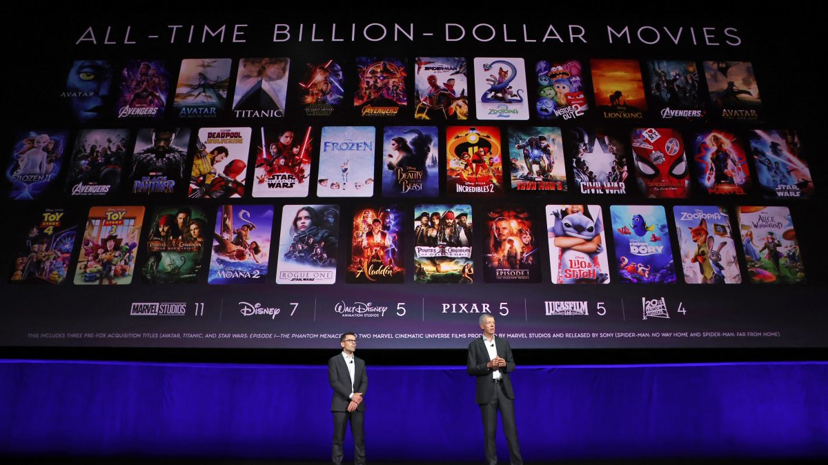 (L-R) Matt Kalavsky, SVP, Domestic Distribution, The Walt Disney Company and Andrew Cripps, Head of Theatrical Distribution, Disney Entertainment Studios speak during the Walt Disney Studios presentation at Cinemacon 2026 on April 16, 2026, Las Vegas, U.S., April 16, 2026. (Getty Images Photo)
