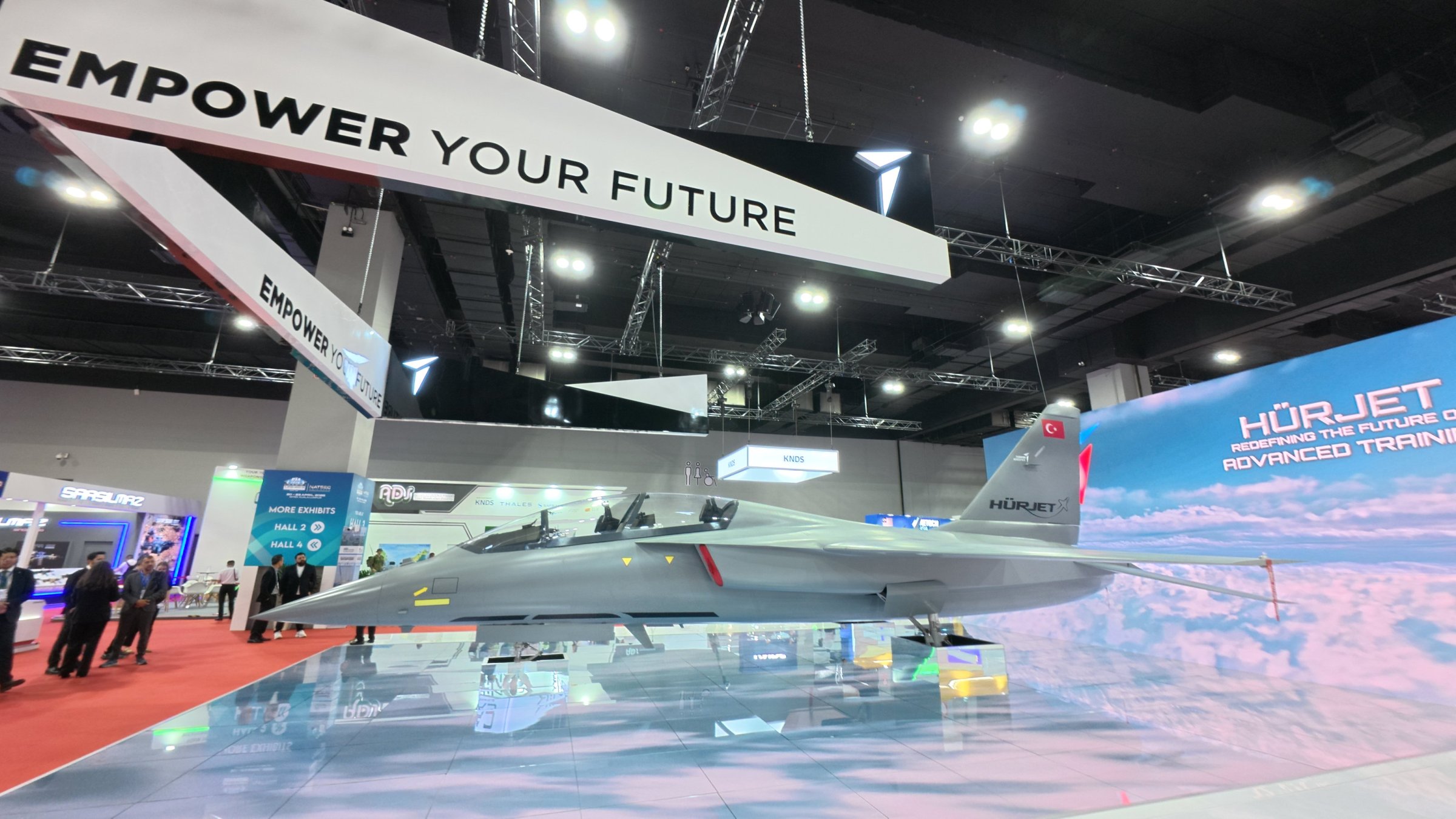 The model of the jet trainer Hürjet developed by Turkish Aerospace Industries (TAI) is seen exhibited at the Defense Services Asia (DSA) 2026 event, Kuala Lumpur, Malaysia, April 20, 2026. (AA Photo)